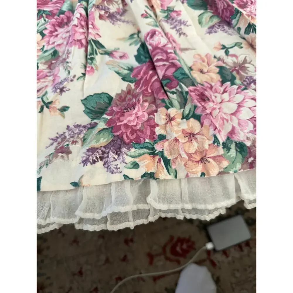 Vintage Celeste Kids Girls Floral Print Lace Trim Dress Size 7 80s 90s
